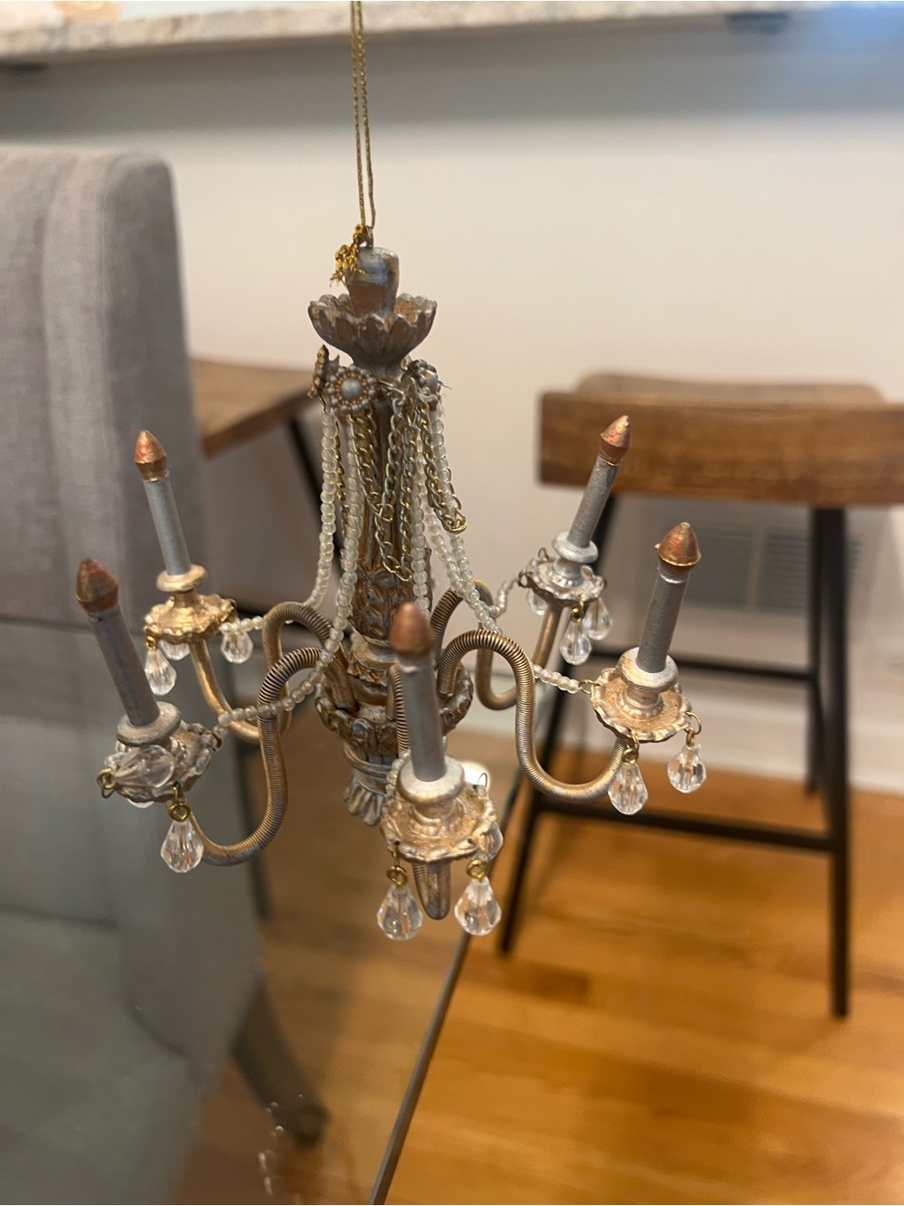 Elegant Dollhouse Miniature or ornament Vintage Chandelier Glass Beads 6 Arms